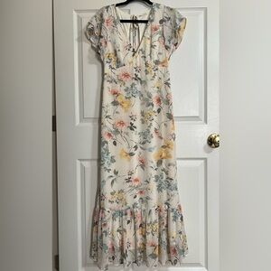 Lovestitch Floral Maxi Dress - Cream, Yellow, Green, Pink, Blue